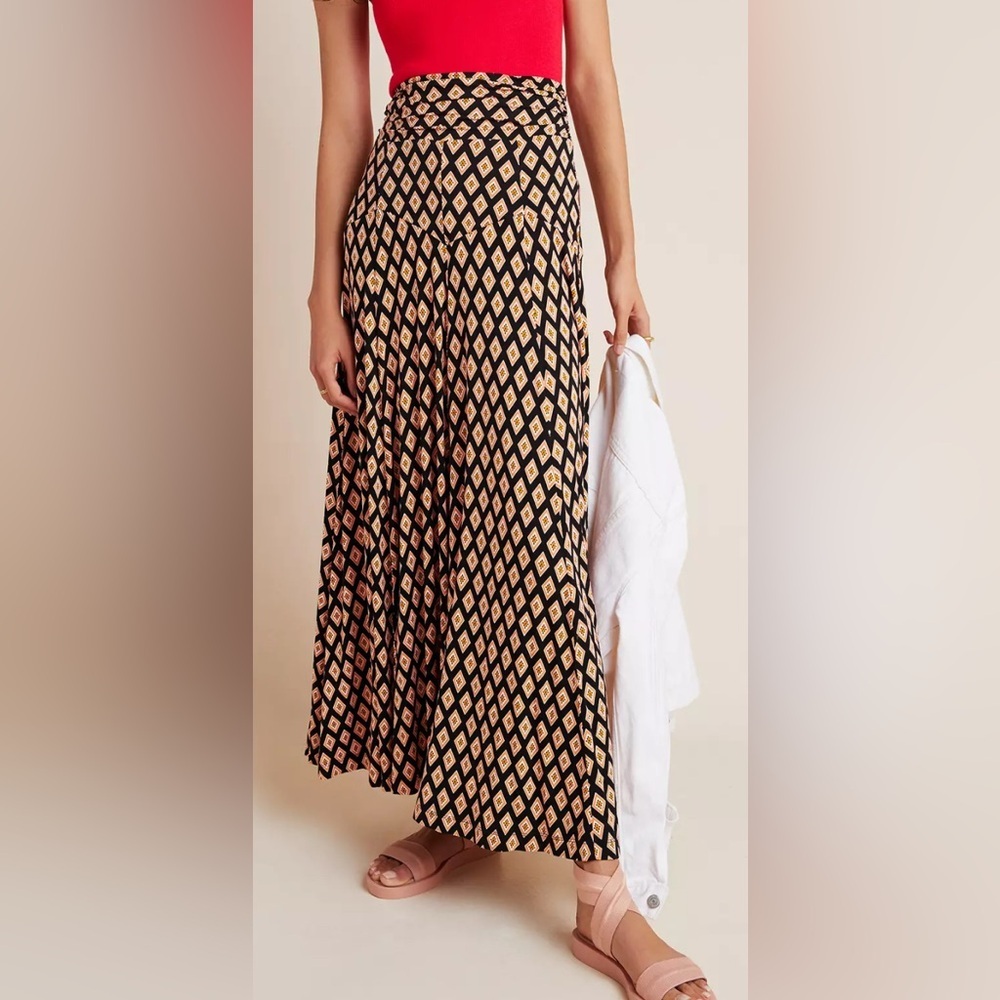 Anthropologie x Maeve Madiana maxi skirt geometric orange black boho street XS